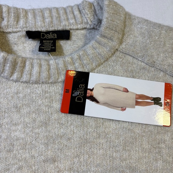 Dalia Knit Sweater Dress Oatmeal Neutral Long Sleeve Mock Neck M - Picture 3 of 6